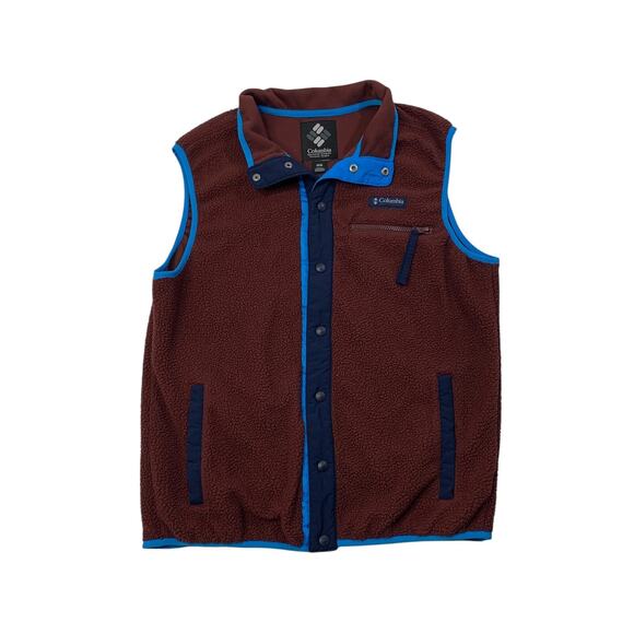 Vintage Columbia Vest Mens M Medium Mahogany Snap Button Helvetia Sherpa Hiking - Picture 1 of 10